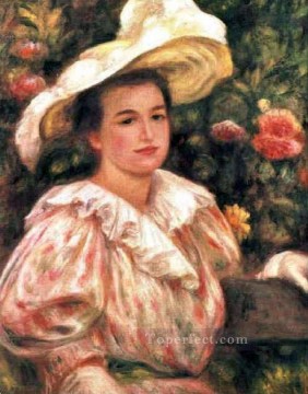 Pierre Auguste Renoir Painting - dama con sombrero blanco Pierre Auguste Renoir